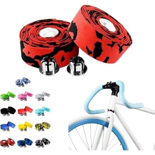Road Bike Bicycle Handlebar tape Camouflage Cycling Handle Belt Cork Wrap with Bar Plugs 13 Colors