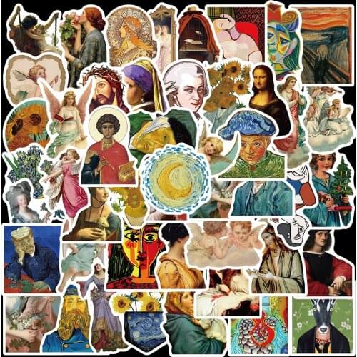 10/50pcs Oil Painting Style Art Artist Van Gogh Stickers Toys for Kid Mobile Phone Laptop Luggage Case Skateboard Decal Sticker