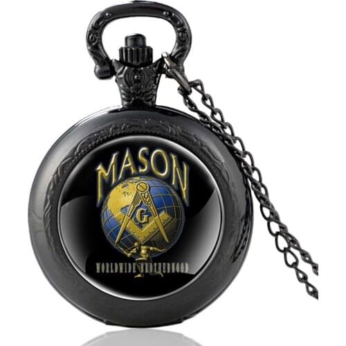 Classic Freemason Black Quartz Pocket Watch Vintage Pendant Clock Watch Men Women Necklace Best Gifts for Mason