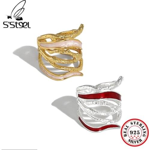 SSTEEL Irregular Trendy Ring Sterling 925 Silver For Womens Vintage Handmade Engagement Open Rings 2021 Trend Jewellery Gift