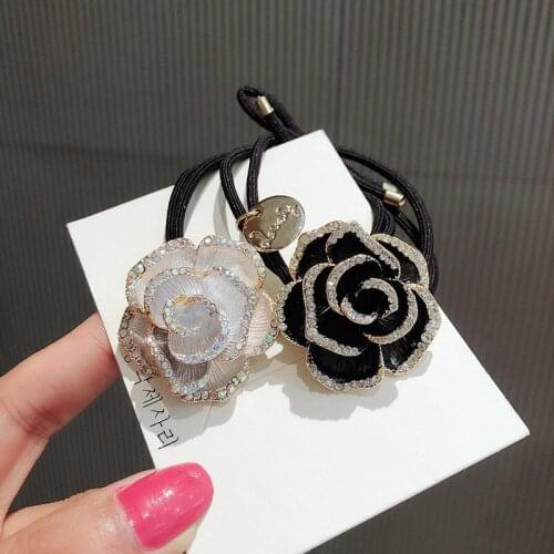 High-End Flower Camellia Hair Bands Graceful Ponytail Rubber Band Rope Korean Fashion Hair Accessories for Women Girls Jewelry