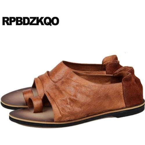 Summer Italian Men Sandals Leather Shoes Brown Black Japanese Toe Loop Open High Quality 2018 Designer Famous Brand Genuine Flat