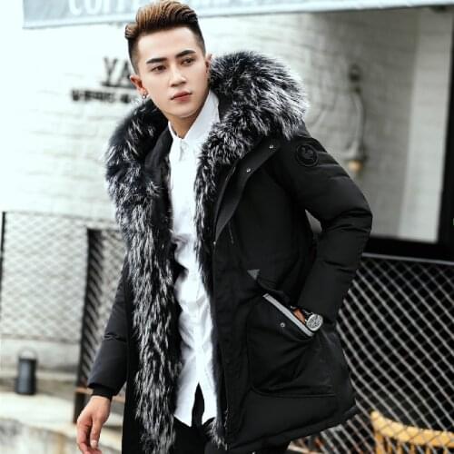 Top Quality Fashion Mens Fur Collar Hooded Warm Fleece Lined Down Jackets and Coats