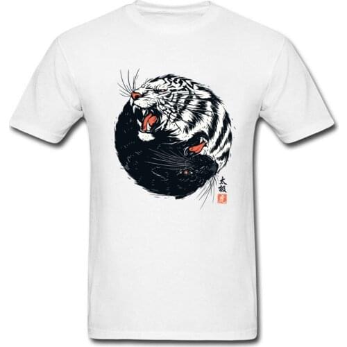 Taichi Tiger Print Summer Fall Cotton Fabric Crew Neck Mens Tops & Tees Cool Tee Shirts Oversized Short Sleeve T Shirts