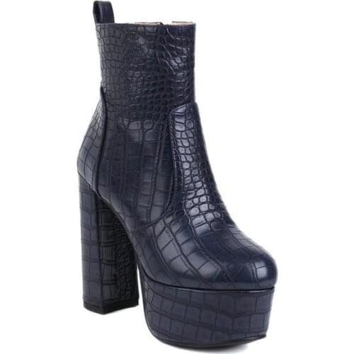 N19 Womens Boots Thick Heel Round Toe Ankle Boots for Women Raised Platform Platform Metal Fashion Boots with Stone High Heels