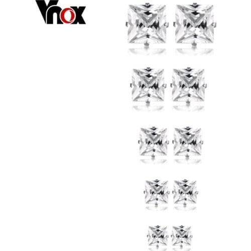 Vnox 5 Pairs Set Stainless Steel Stud Earrings for Men Women Bling Cubic Zirconia Earrings 3.5-8MM Gold Tone Option