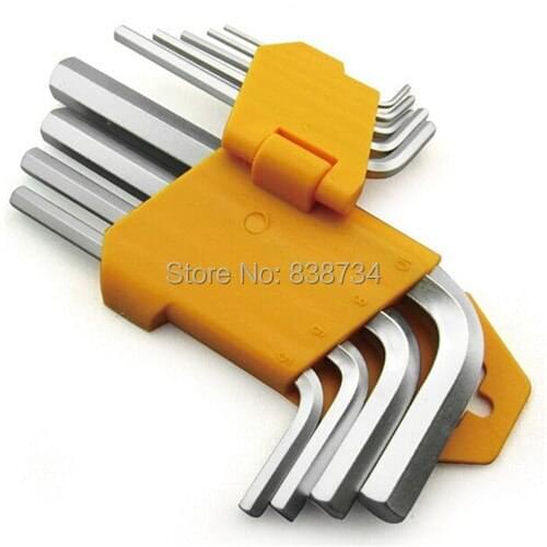 9pcs/set standard size steel with nickel plated hex key set allen key 1.5-10mm wrench tool handle