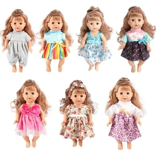 2021 Latest New Dress 7Pcs Fashion Daily Outfits Dress Doll Accessories Clothes for 14Inches Doll New Born Baby
