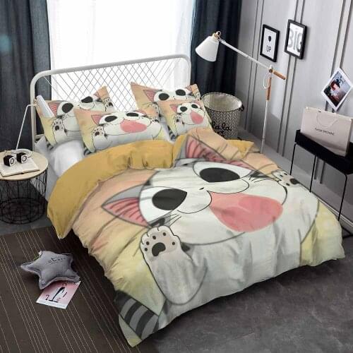 New Bedding Set 3D Sweet Cat Printed Children Cartoon Duvet Cover With Pillowcases Queen King Size Bedclothes for Teens Bedding