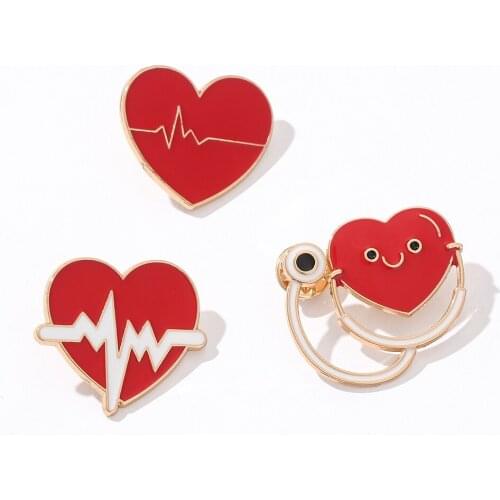 New Heart-shaped Smiley Face Atethoscope, Electrocardiogram Brooch Pin Red Love Doctor Pin Gift Jewelry Lapel Badge Accessory
