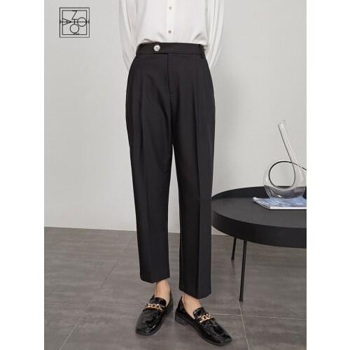 ZIQIAO Clothes Office Lady Suit Pants Womens Straight Loose High Waist Spring Smoke Pipe Pants Eight-point Casual Trousers