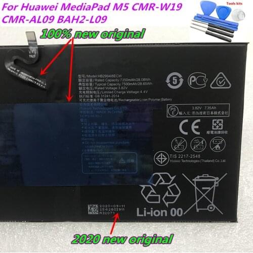For Huawei MediaPad M5 CMR-W19 CMR-AL09 BAH2-L09 Battery 100% New Original Replacement Batteries HB299418ECW 7500mAh + tools
