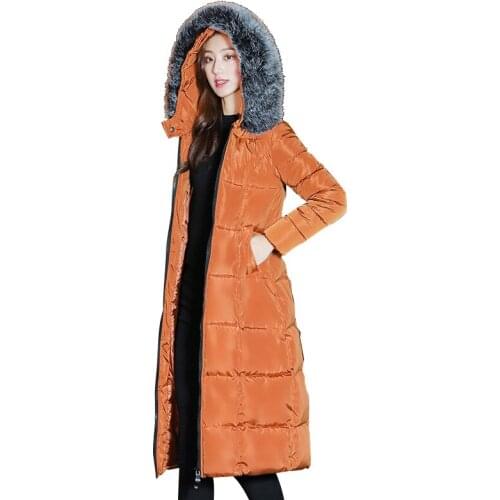 Autumn Winter Jacket Female Hooded Fur Collar Korean Loose Plus Size Parker Jackets Woman Thick Warm Long Down Jacket Overcoat