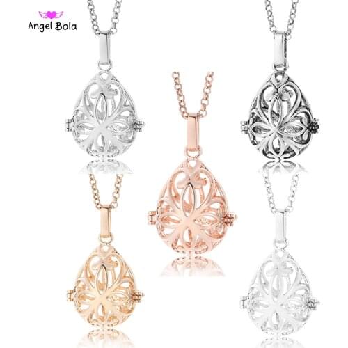 20.5mm Hollow Engelsrufer Pendant Fragance Necklace Water Drop Oil Cage Angel Bola Ball for Women Long Chain Necklace NL072