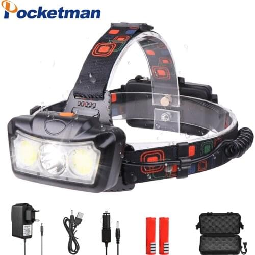 35000LM Portable Headlamp T6+2*COB LED Headlight Head Lamp Flashlight Torch Lanterna use 2*18650 battery for Camping Fishing