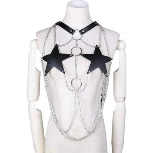 Sexy Five-pointed Star Punk Gothic PU Leather Body Belt Party Club Performance Clubwear Female Harness Bondage Lingerie