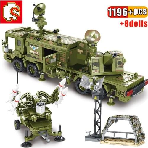 SEMBO 1196pcs Military Vehicle Building Block Anti-Missile System Car WW2 Air Defense Missile Truck Educational Toy For Children