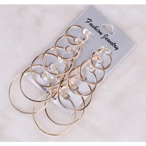 6 Pair Women Large Circle Silver Color Hoop Earrings Gold for Women Round Huggie Creole Earrings Set Vintage Hoops Ear Rings