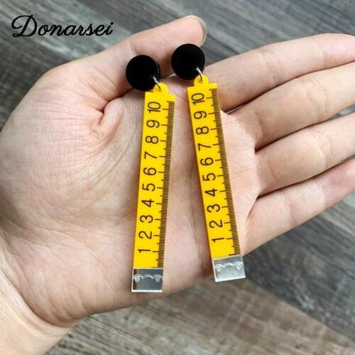 Donarsei Fashion Long Ruler Drop Earrings For Women Funny Yellow Geometric Dangle Earrings Novelty Jewelry