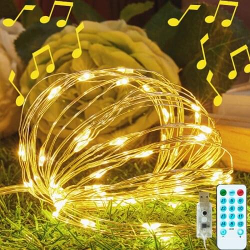 5M/10M USB Sound Activated LED Music String Light Garland Christmas Decor Remote Control Holiday Lighting Wedding Party Supplies