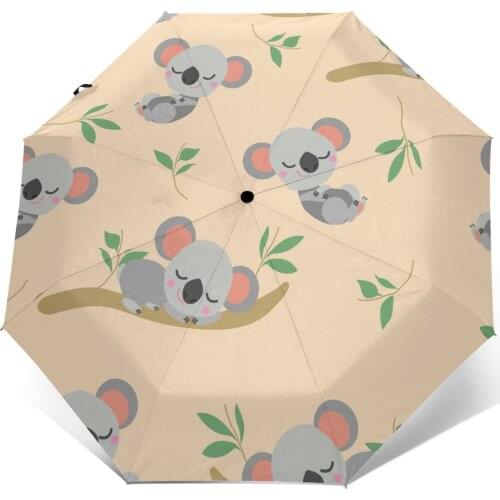 Wind Resistant Folding Automatic Auto Sleeping Koala Bear On Eucalyptus Tree Branch Windproof Umbrellas Rain For Men Parasol
