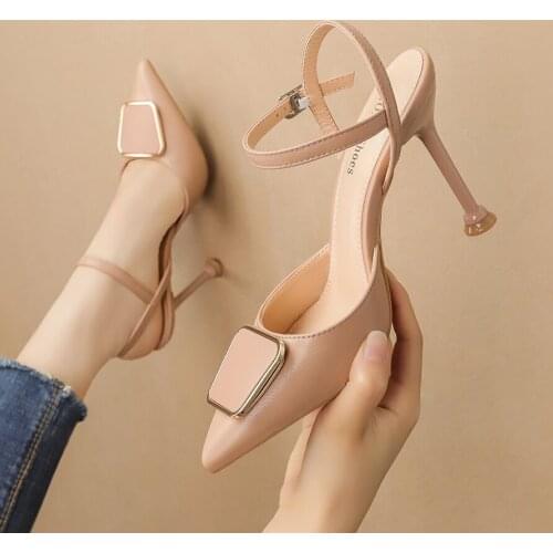 Women Sandals 2020 Sexy Thin Heel Pointed Single Shoes High-heeled Shoes Female Temperament One- Character Sandal summer Shoes