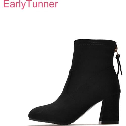 Brand New Winter Apricot Wine Red Women Ankle Riding Boots Fashion Lady Nude Shoes Chunky Heels ES79 Plus Big Size 10 32 43 46