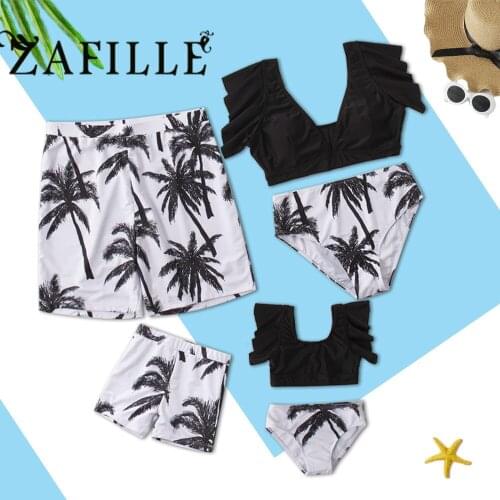 ZAFILLE Womens Swimwear Family Matching Swimwear Ruffle Sleeve Swimsuits For Women Tropical Leaf Swimsuit Father Mother and Son