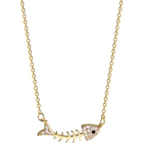 New Fashion Fishbone Pendants Necklace For Women Stainless Steel Cubic Zirconia Necklace Charms Jewelry Best Gift Collier Femme