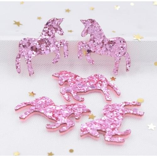 16Pcs Symmetrically Cartoon Unicorn Horse Padded Patches Glitter Fabric Appliques for DIY Crafts Headwear Decor Accessories S81