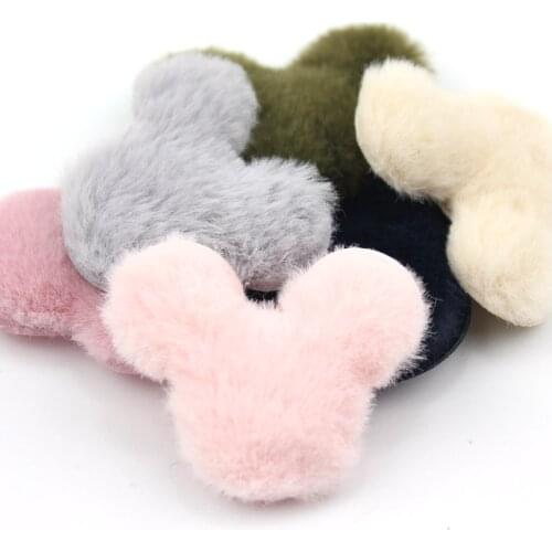 24Pcs 5.5*6cm big size Furry Felt Mouse Head Padded Appliques for Childrens crafts hair Clip DIY Handmade Headwear Decoration
