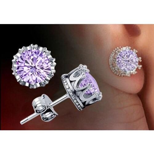 3 Colors Fashion Classic Lady Gold color Crystal Jewelry Crown Stud Earrings For Women Girls Gift Brincos