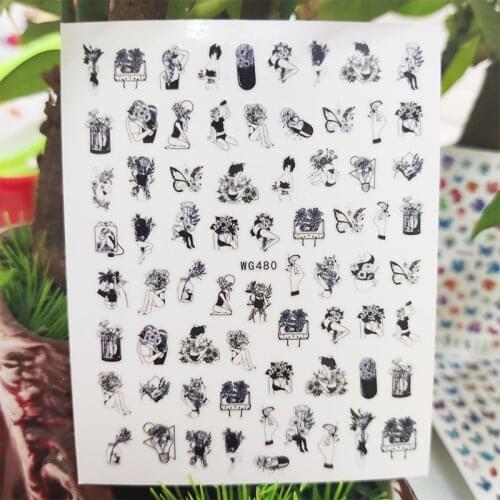 3D Stickers for Nails Cute Girl Flowers Butterfly Design Nails Art Decoration Manicure Stickers Sliders Nail Foil Accessories