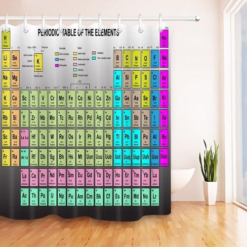 60x72'' Periodic Table of the Element Bathroom Fabric Shower Curtain Waterproof Polyester Curtain Sets & 12 Hooks