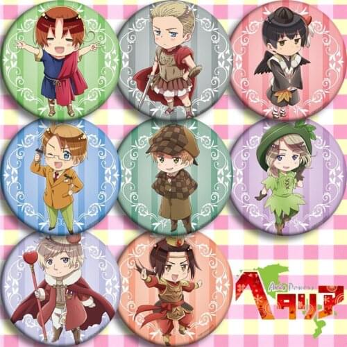 8pcs/set Cartoon Hetalia: Axis Powers Japan Cosplay Pins for Backpack Bags Collection Accessories Pin Badge Brooch Collectible