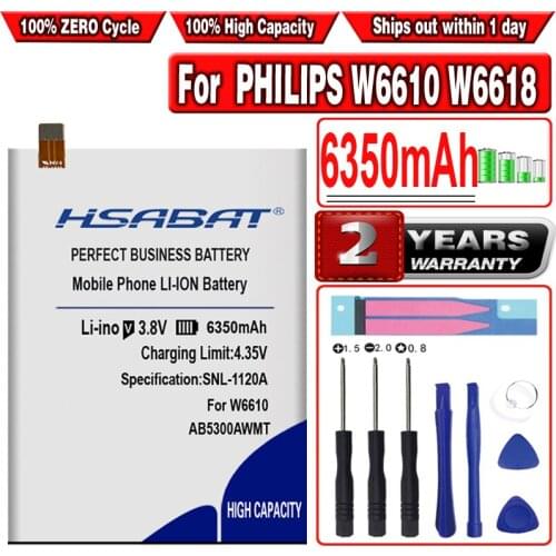 HSABAT AB5300AWMT 6350mAh Battery for PHILIPS W6610 W6618