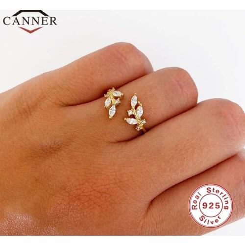 CANNER New Fashion INS Style Real 925 Sterling Rings for Women Flower Star Horse Eye Lady Open Adjustable Ring Jewelry anillos