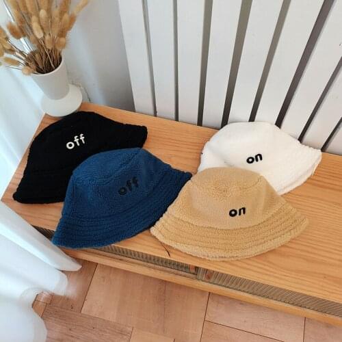 Lamb Wool Bucket Hats Letter Embroidery Small Brim Fisherman Hat Winter Solid Color Warm Plush Basin Hat