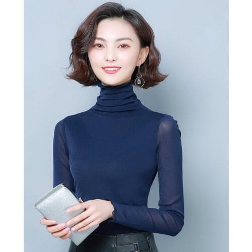 Blouse Women Turtleneck base shirts Mesh thin Long sleeve blouse fashion Slim Tops autumn 2021 Female clothes Jumper Femme shirt