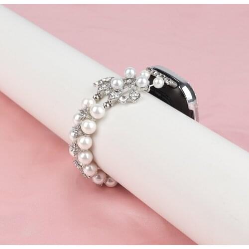 Handmade Beaded Elastic Leaf Natural pearl Straps for Fitbit Sense Versa 3 Smartwatch Accessories Replacement Bracelet Wristband
