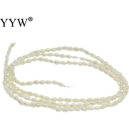 YYW High Quality Cultured Rice Freshwater Pearl Beads Natural White Grade A 3-4mm Approx 0.8mm Sold Per 15 Inch Strand