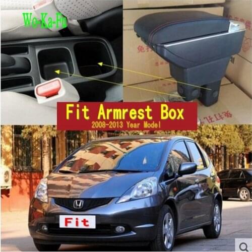 For Fit Jazz 2nd generation armrest box central Store content Storage box with cup holder ashtray USB interface 2008-2013