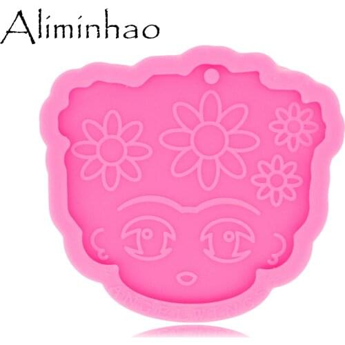 DY0526 Shiny Glossy Girl with Hair Keychain Mould Silicone Epoxy Resin Mold Necklace Jewellery Making