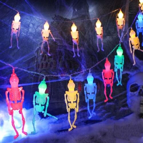 Battery Powered 10/20/40leds Skeleton String Lights 3D Skull Halloween Decoration Lights LED Garland for Christmas Party Holiday