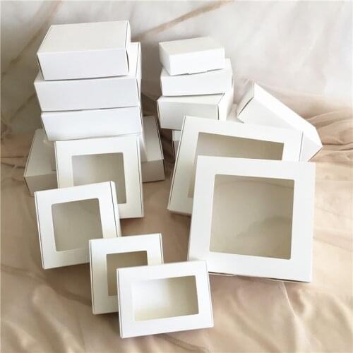 24Pcs White Paper Cardboard PVC Window Displays Jewelry Box Handmade Gift Boxes White Color Product Display Packaging Boxes