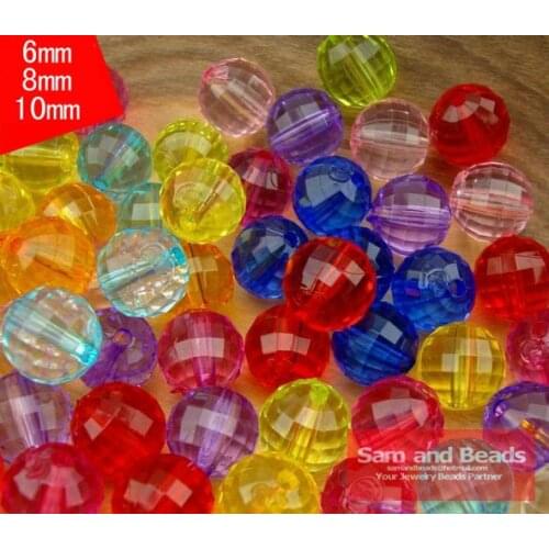 200pcs/lot Mixed colors Facted Earth Beads , Chunky Acrylic Disco Round Ball Beads For Jewelry Making ACB032