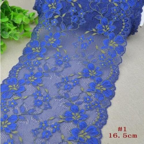 Hot!5 Meters 16.5CM Decoration Fabric Sewing Handcrafts Flowers Elastic lace ribbon Blue Embroidered Net Wide Lace Trim