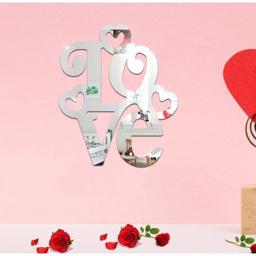 Love Sticker 3D Mirror Wall Stickers For Wall Decor Room Decoration DIY Home Decor Living Room Wall Decal Autocollant Mural