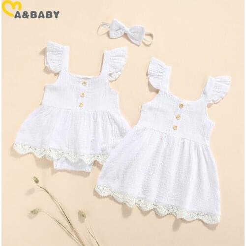 Ma&Baby 0-6Y Summer Toddler Kid Baby Girl Clothes Little Sister Romper Big Sister Dress White Lace Clothing Family Look DD43