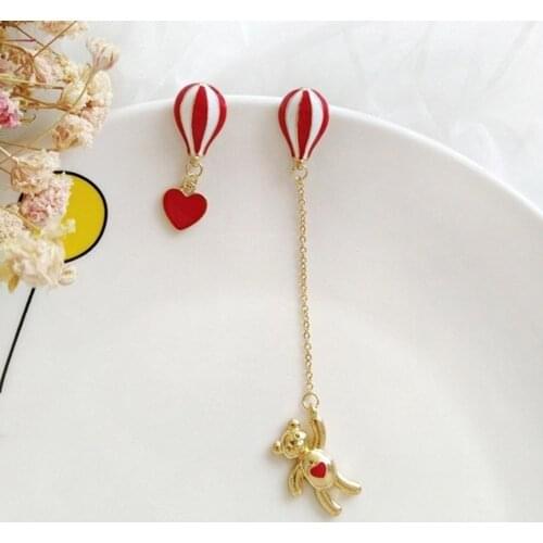 Sweet Women Asymmetric Hot Air Balloon Heart Bear Dangle Earrings Jewelry dropshipping